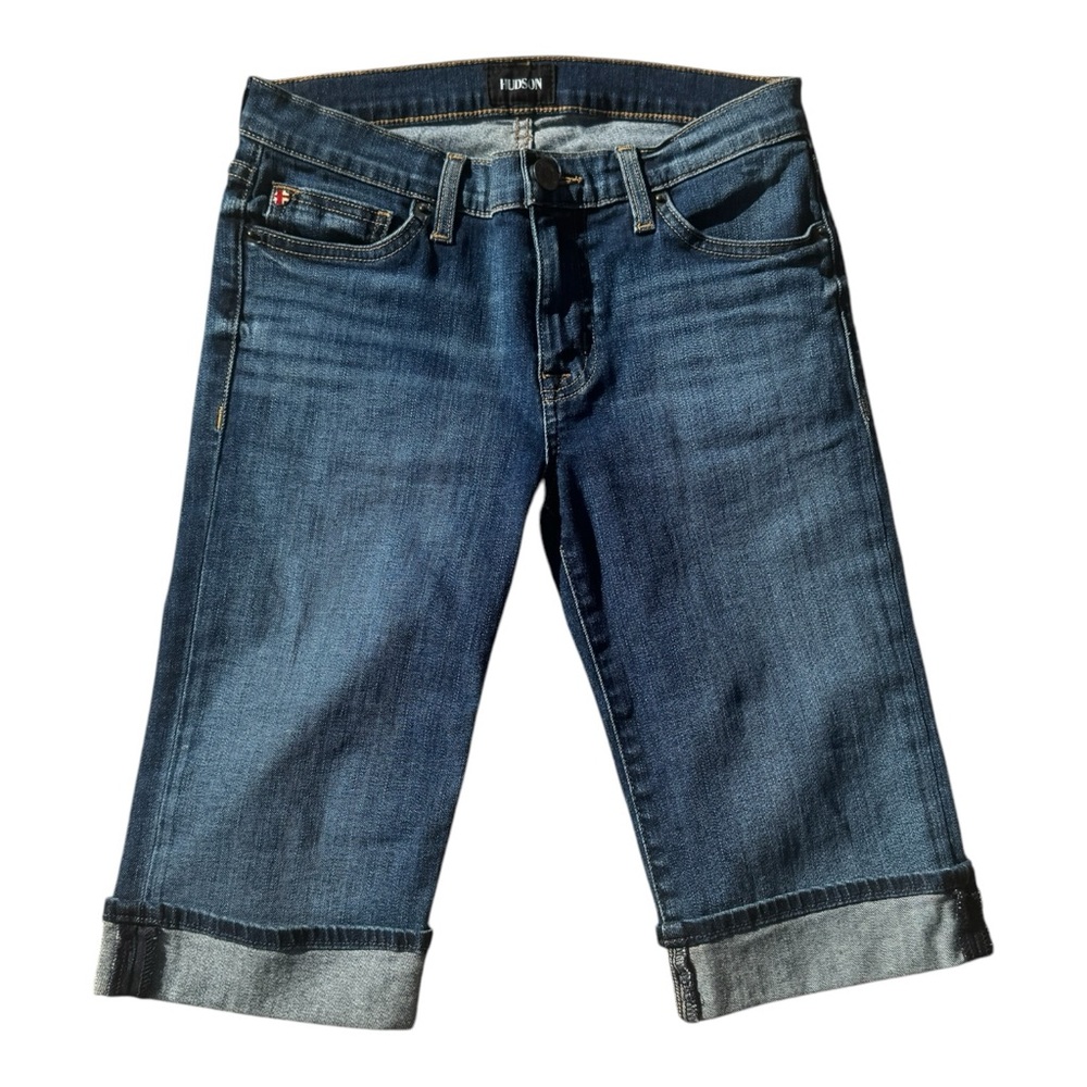 🩳 Hudson Amelia Rolled Cuffed Knee Mid-Rise Indigo Denim Bermuda Shorts Sz 26